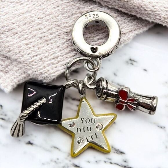 Graduation Charm Star Diploma S925 Sterling Silver Dangle Bracelet Graduate Gift - Picture 5 of 8